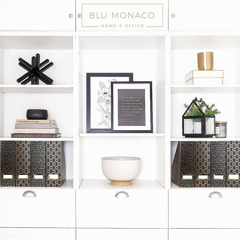BLU MONACO | Set of 4 Black & Gold Geometric Magazine File Holders with Gold Label Holders | Stylish Vertical File Organizer Boxes for Desk, Bookshelf & Office Storage - Image 4